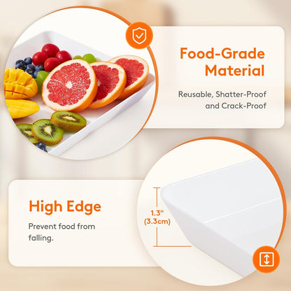 Lifewit Plastic Serving Tray for Party Supplies, 15" x 10" White Trays for Serving Food, Reusable Large Platter for Buffet, Fruit, Dessert, Snack, Veggie, Kitchen and Outdoor Use, Rectangle, 10 Pcs