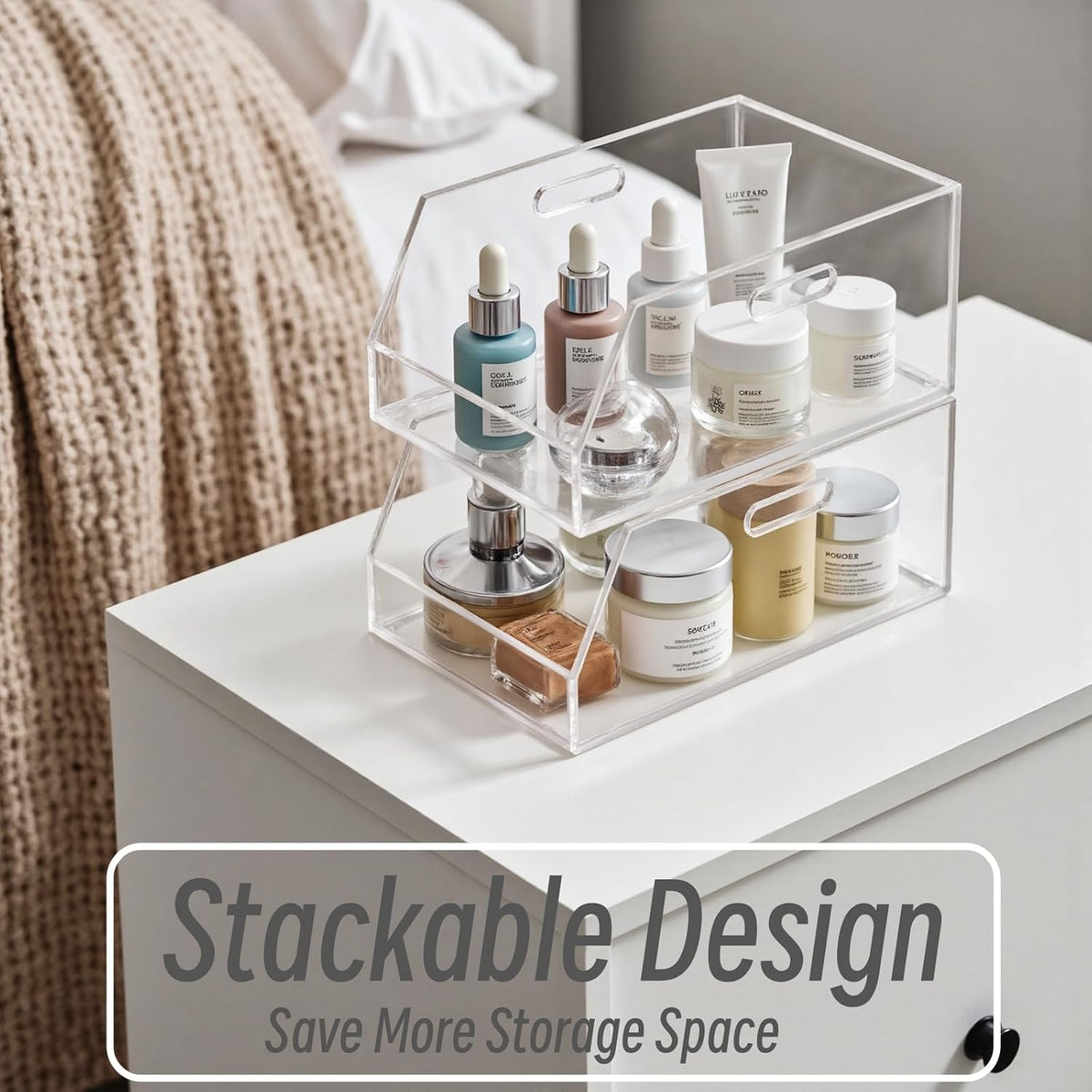 Gelite Stackable Storage Bins Open Front Clear Organizer Bins with Handles Acrylic Storage Container for Pantry Kitchen Cabinet Bathroom Closet Office Organization, 11.4x7.5x5.1''