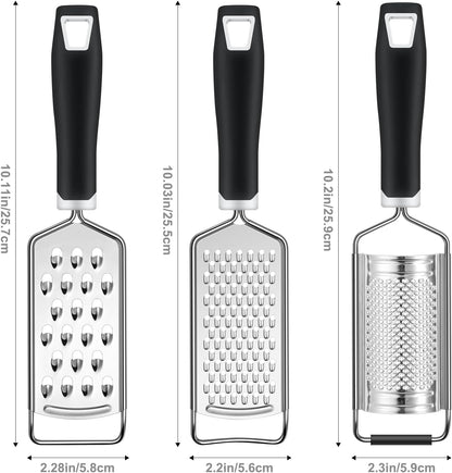 Cheese Grater, Sopito 3 Packs Stainless Steel Lemon Zester Grater with Silicone Handle for Cheese, Chocolate, Spices, and More