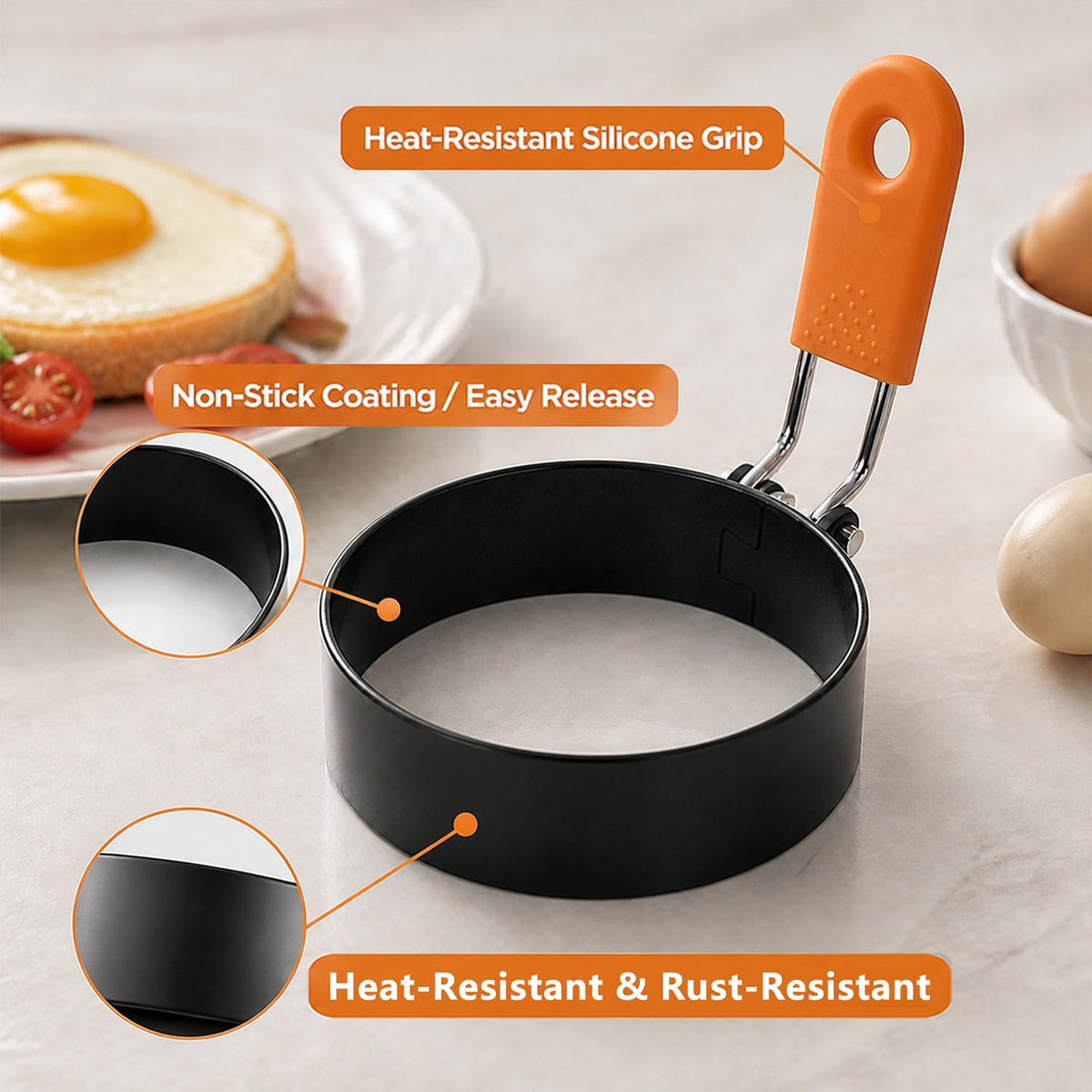 3.5" Non-Stick Egg Rings 4 Pack for Breakfast Sandwiches
