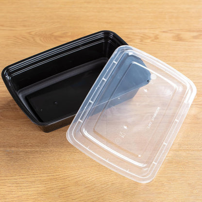 30oz Meal Prep Containers Bulk 50-Pack - 2-Compartment with Lids, Leakproof, Microwave/Freezer/Dishwasher Safe - Commercial Food Storage, Black