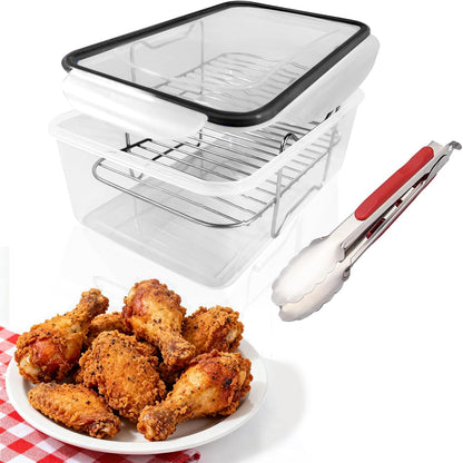 Batter Bowl, Breader Bowl with Tongs and Removable Stainless Steel Tray - No Mess Breading and Storage Container for Chicken, Pork, Salad, Kitchen Meal Prep (Black)