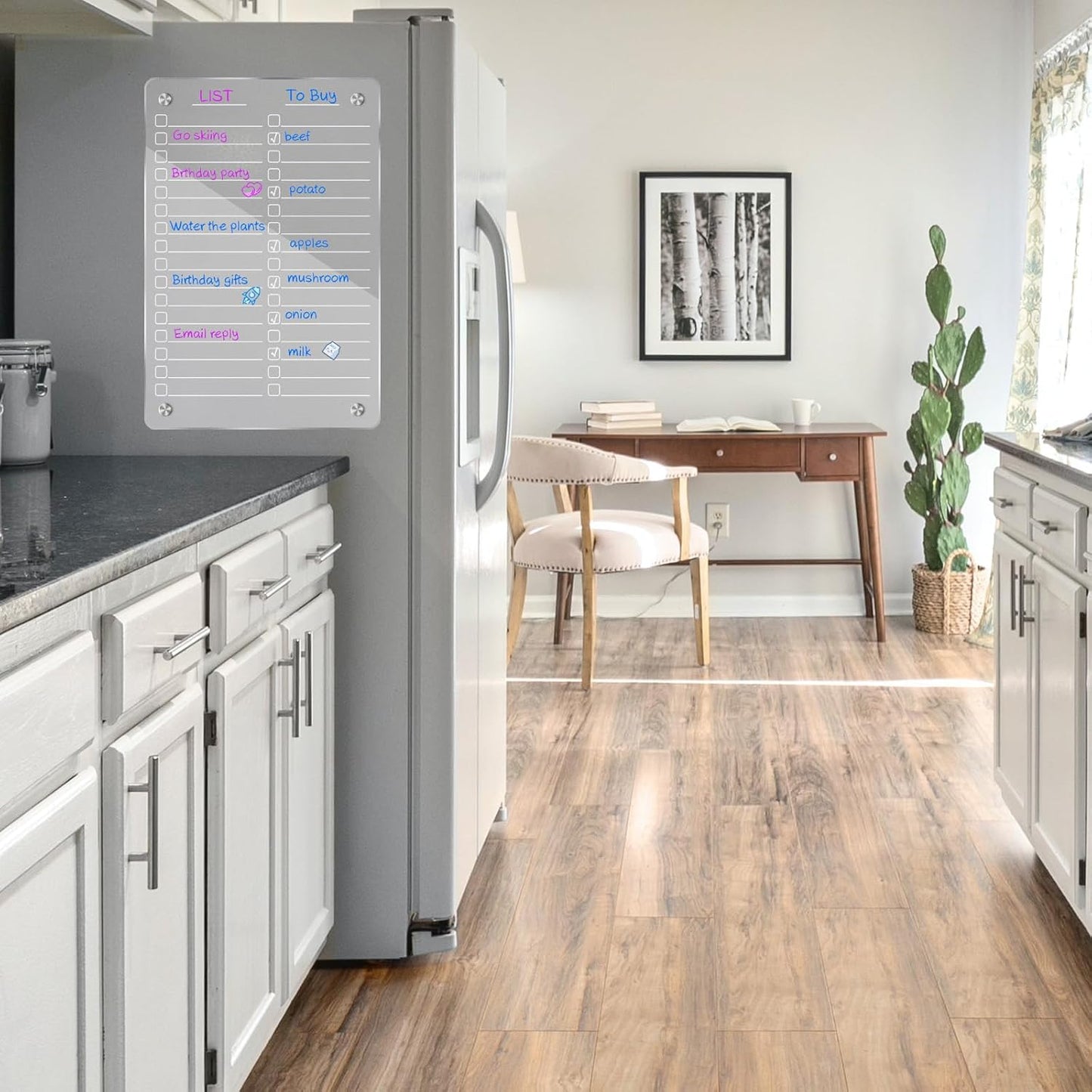 JonXon 8"X12" Acrylic Magnetic Menu Board for Kitchen,Acrylic Weekly Calendar for Fridge,Clear Meal Planner for Refrigerator,Magnet Fridge Menu Planner with 6 Magnetic Erasable Markers