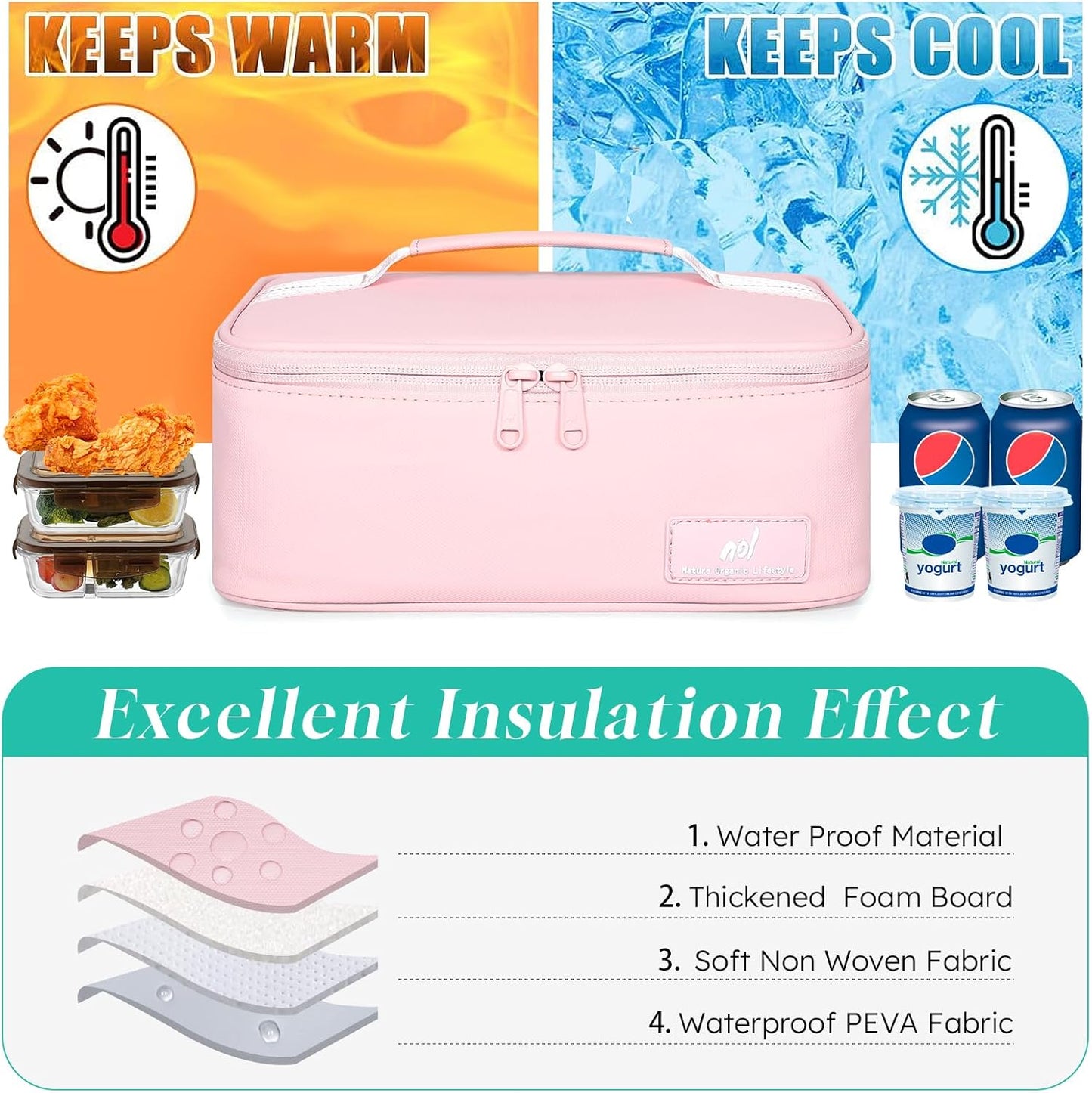 NOL Mini Insulated Lunch Bag for Women Men Kids | Small Leakproof Reusable Lunch Tote | Fits 6 Cans 330ml | Thermal Cooler for Work School Picnic Camping, Navy blue