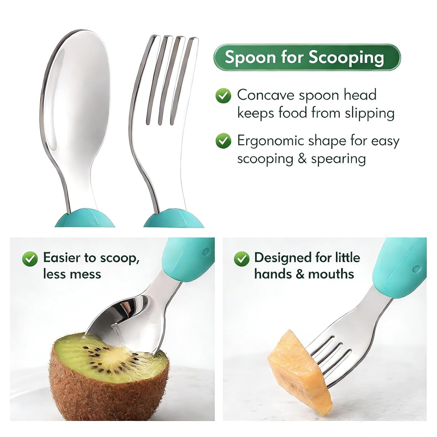 Baby Fork and Spoon Set with Carry Case Baby Training Utensils Self Feeding Toddler Silverware Silicone and Stainless Steel Kids and Toddler Utensil Set-Dinosaur