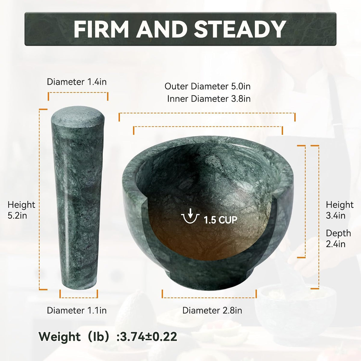 Koville Luxury Marble Mortar and Pestle Set, 7"-4cups Grinder Bowl for Guacamole, Salsa, Pill Crusher, Spice, Herb, Garlic, Nut, Heavy Duty Grinder for Kitchen