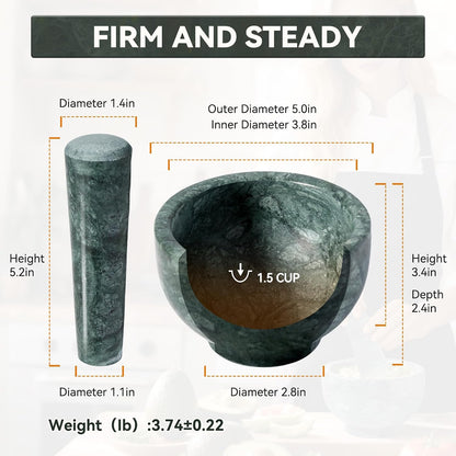 Koville Luxury Marble Mortar and Pestle Set, 7"-4cups Grinder Bowl for Guacamole, Salsa, Pill Crusher, Spice, Herb, Garlic, Nut, Heavy Duty Grinder for Kitchen