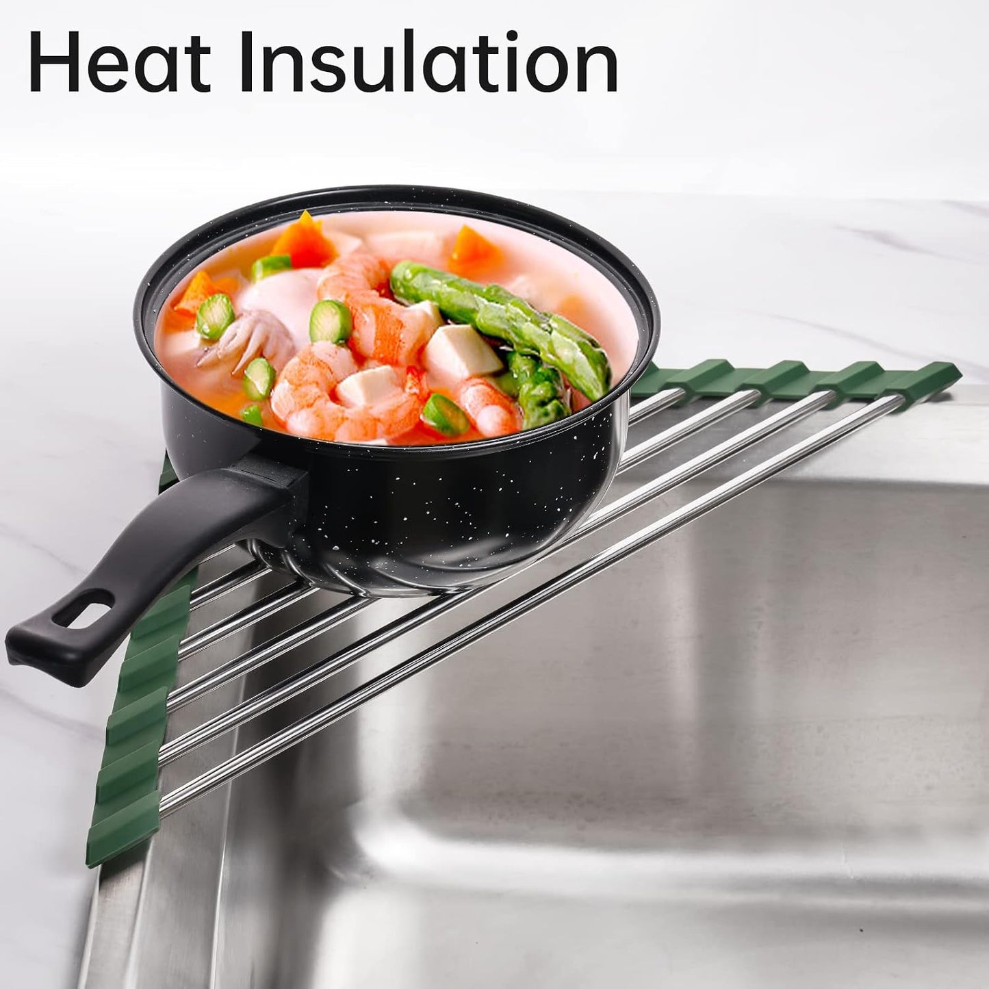 Tomorotec Foldable Stainless Steel Triangle Roll-Up Dish Drying Rack for Small Sink Corners - Over-The-Sink Multipurpose Kitchen Drainer, Rustproof Organizer, Trivet and Shelf - Space-Saving (Black)