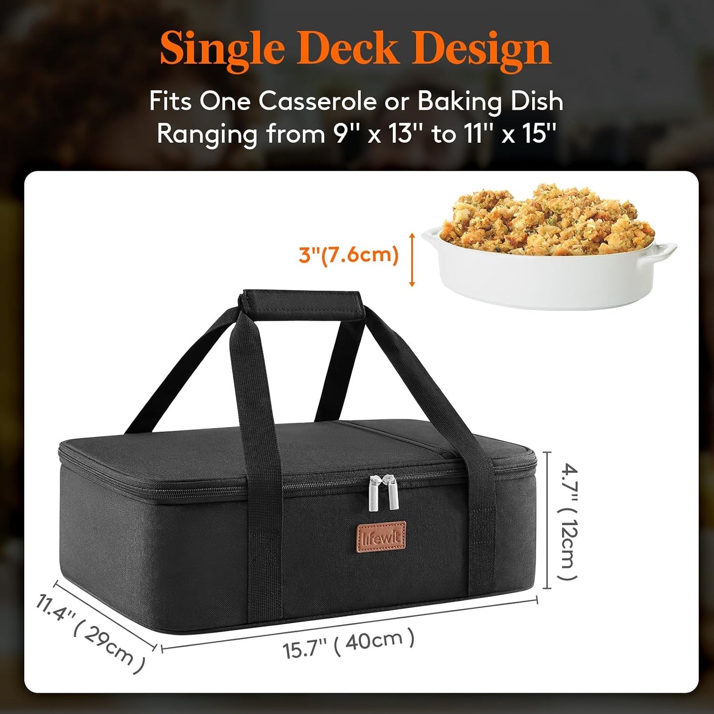 Lifewit Insulated Double Decker Casserole Carrier for Hot or Cold Food, Casserole Dish Carrying Case, Lasagna Holder for Potluck Parties, Picnic and Cookouts, Fits 9"x13" Baking Dish, Grey