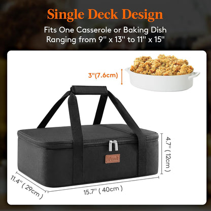 Lifewit Insulated Double Decker Casserole Carrier for Hot or Cold Food, Casserole Dish Carrying Case, Lasagna Holder for Potluck Parties, Picnic and Cookouts, Fits 9"x13" Baking Dish, Grey