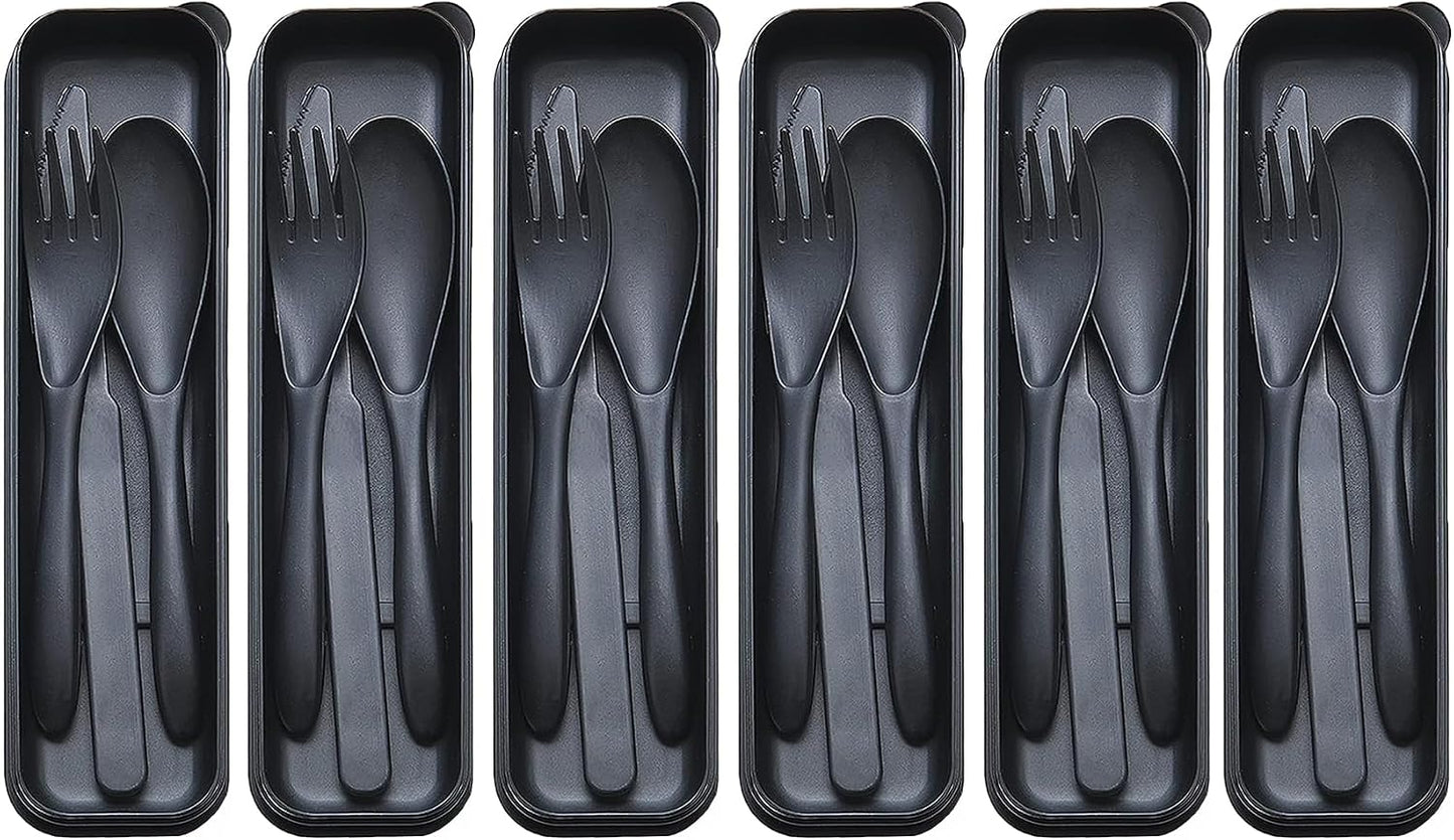 Reusable Travel Utensils with Case, Wheat Straw Portable Plastic Fork Spoons Knife Tableware, Eco-Friendly BPA Free Camping Cutlery for Lunch Box Accessories Work Picnic or Daily Use (Purple)