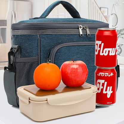 FlowFly Insulated Reusable Lunch Bag Adult Large Lunch Box for Women and Men with Adjustable Shoulder Strap,Front Zipper Pocket and Dual Large Mesh Side Pockets,Cherry - Colors A