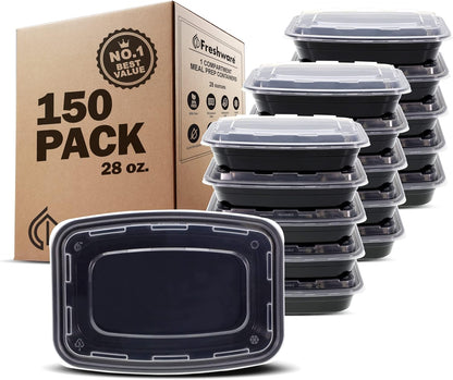 Freshware Meal Prep Containers 1 Compartment Food Storage Containers with Lids, Bento Box, BPA Free, Stackable, Microwave/Dishwasher/Freezer Safe (28 oz), 50 Count (Pack of 1)