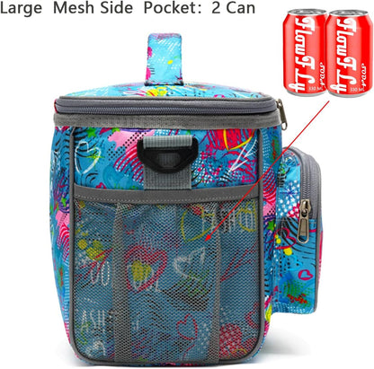 FlowFly Insulated Reusable Lunch Bag Adult Large Lunch Box for Women and Men with Adjustable Shoulder Strap,Front Zipper Pocket and Dual Large Mesh Side Pockets,Cherry - Colors B