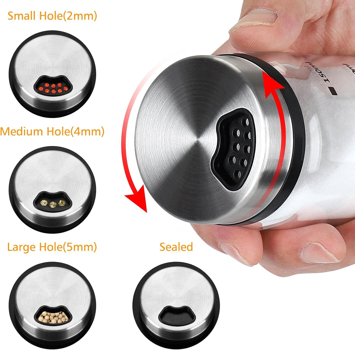Accmor Salt Pepper Shakers with Adjustable Holes, Glass Spice Shaker Seasoning Cans for Kitchen, Home Restaurant Farmhouse BBQ Camping