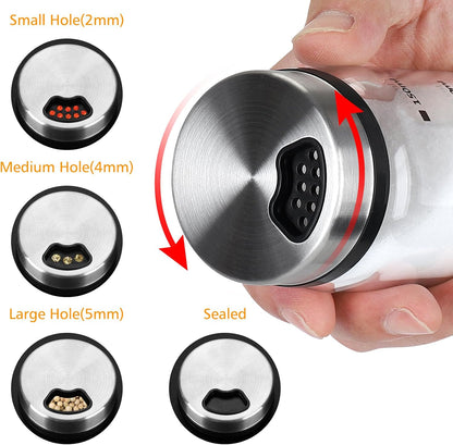 Accmor Salt Pepper Shakers with Adjustable Holes, Glass Spice Shaker Seasoning Cans for Kitchen, Home Restaurant Farmhouse BBQ Camping
