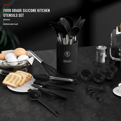 oannao Large Silicone Cooking Utensils Set - Heat Resistant Kitchen Utensils,Turner Tongs,Spatula,Spoon,Brush,Whisk,Stainless Steel Cooking Tool for Nonstick Cookware,Dishwasher Safe (Khaki)