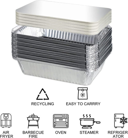 MOACOCK 50 Pack Aluminum Pans with Lids(8.5"×6"), 2.25lb Foil Pans with Board Lids, Disposable Take Out Food Containers, Foil Pans for Meal Prep Freezer Cooking Baking