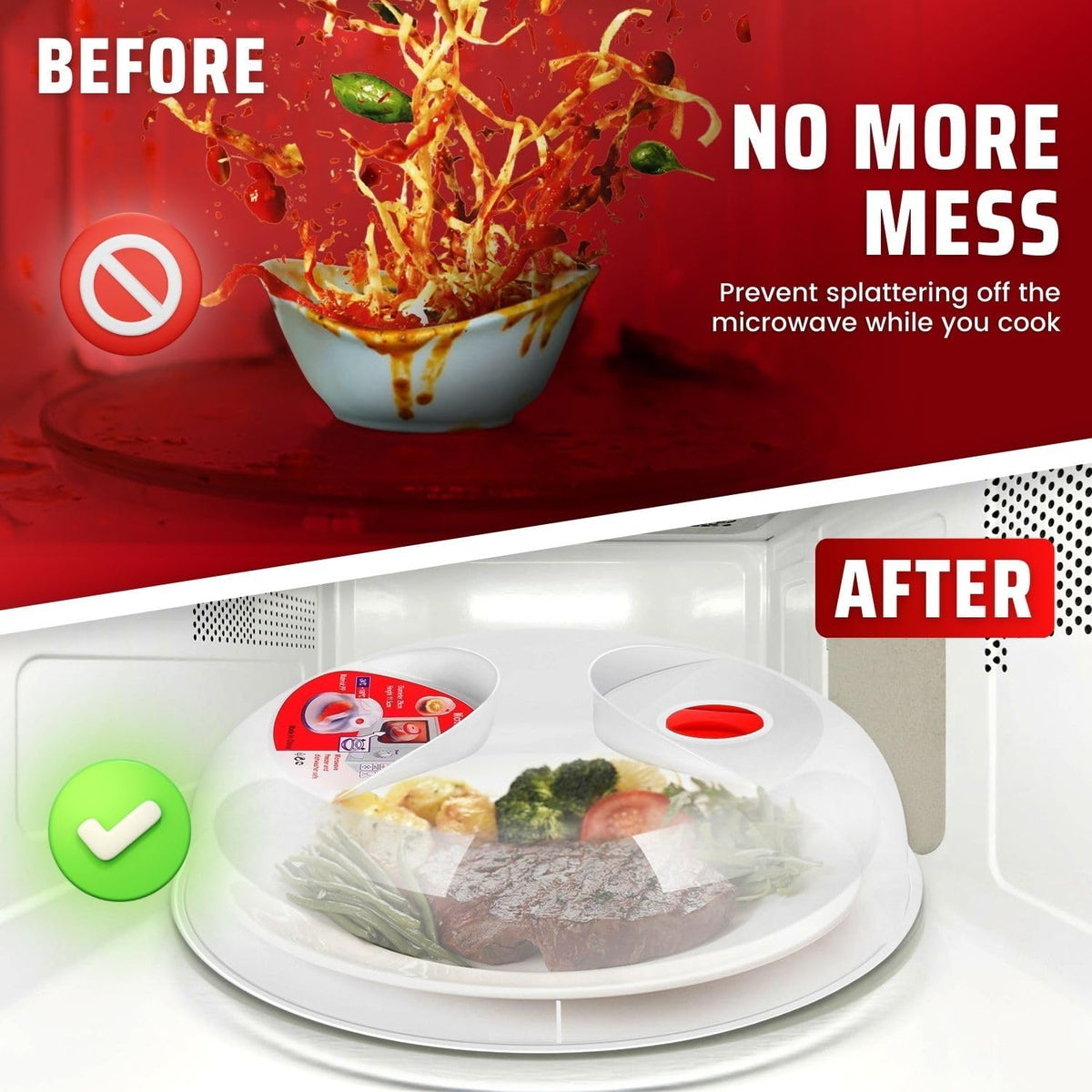 Flexzion 10.5 Inch Microwave Splatter Cover - BPA-Free Anti-Splatter Microwave Cover with Adjustable Steam Vent, Dishwasher Safe, Transparent Plastic Food Covers for Microwave Cooking