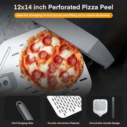 4PCS Pizza Oven Accessories, Yofuly 12 Inch Perforated Pizza Peel, 9 Inch Round Turning Peel, Pizza Stone Cleaning Brush with Scraper, Rocker Cutter, Homemade Pizza Supplies Tools Kit