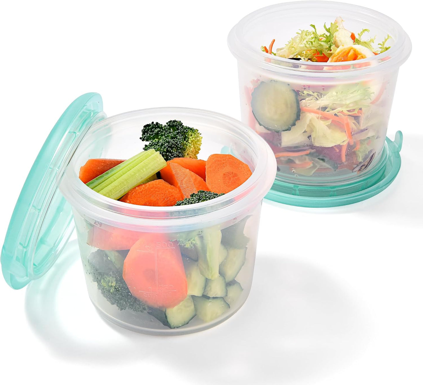 U-Taste Silicone Food Storage Containers Set: Meal Prep Box with Airtight Lid, Freezer & Microwave Safe, Date Marking Circle, Clear cup/oz/ml Measurement for Dry & Wet Deli -2oz/4oz/8oz/16oz, Aqua Sky