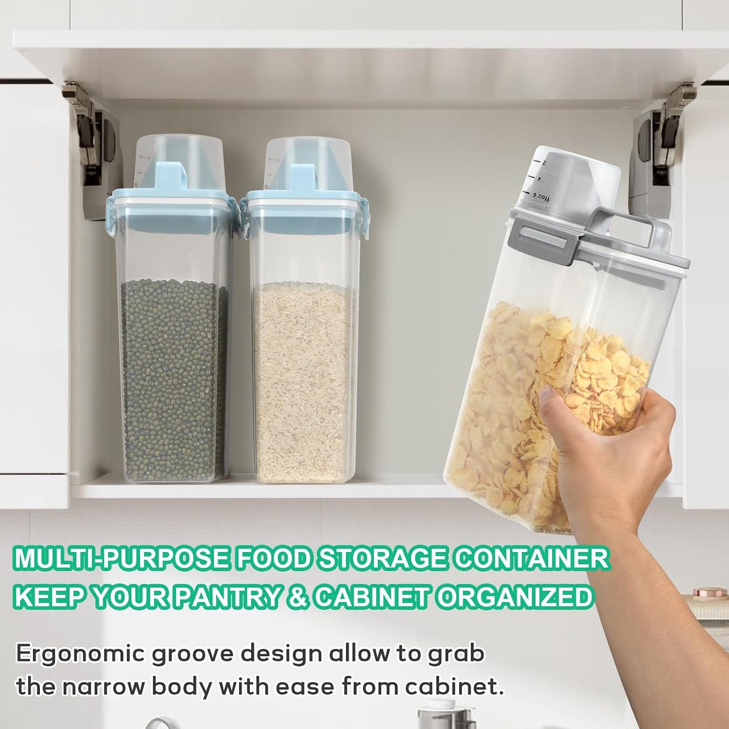 TBMax Rice Storage Container 2 Pack, Plastic Kitchen Pantry Food Storage Container with Cup, Small Pet Dog Cat Food Container Dispenser