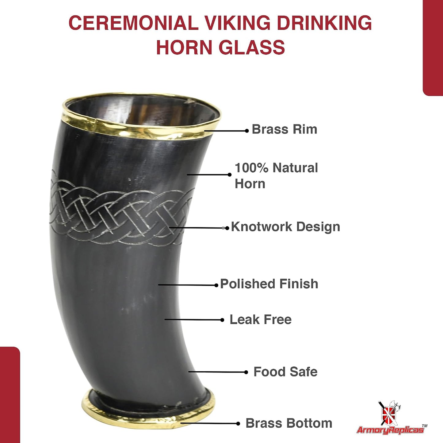 Armory Replicas™ 3-Piece Buffalo Drinking Horn Set – Handmade Natural Horn Cups with Earth Design, Viking Style Mead Ale Wine Cups for Feasts, Parties & Collectors