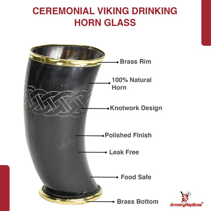 Armory Replicas™ 3-Piece Buffalo Drinking Horn Set – Handmade Natural Horn Cups with Earth Design, Viking Style Mead Ale Wine Cups for Feasts, Parties & Collectors