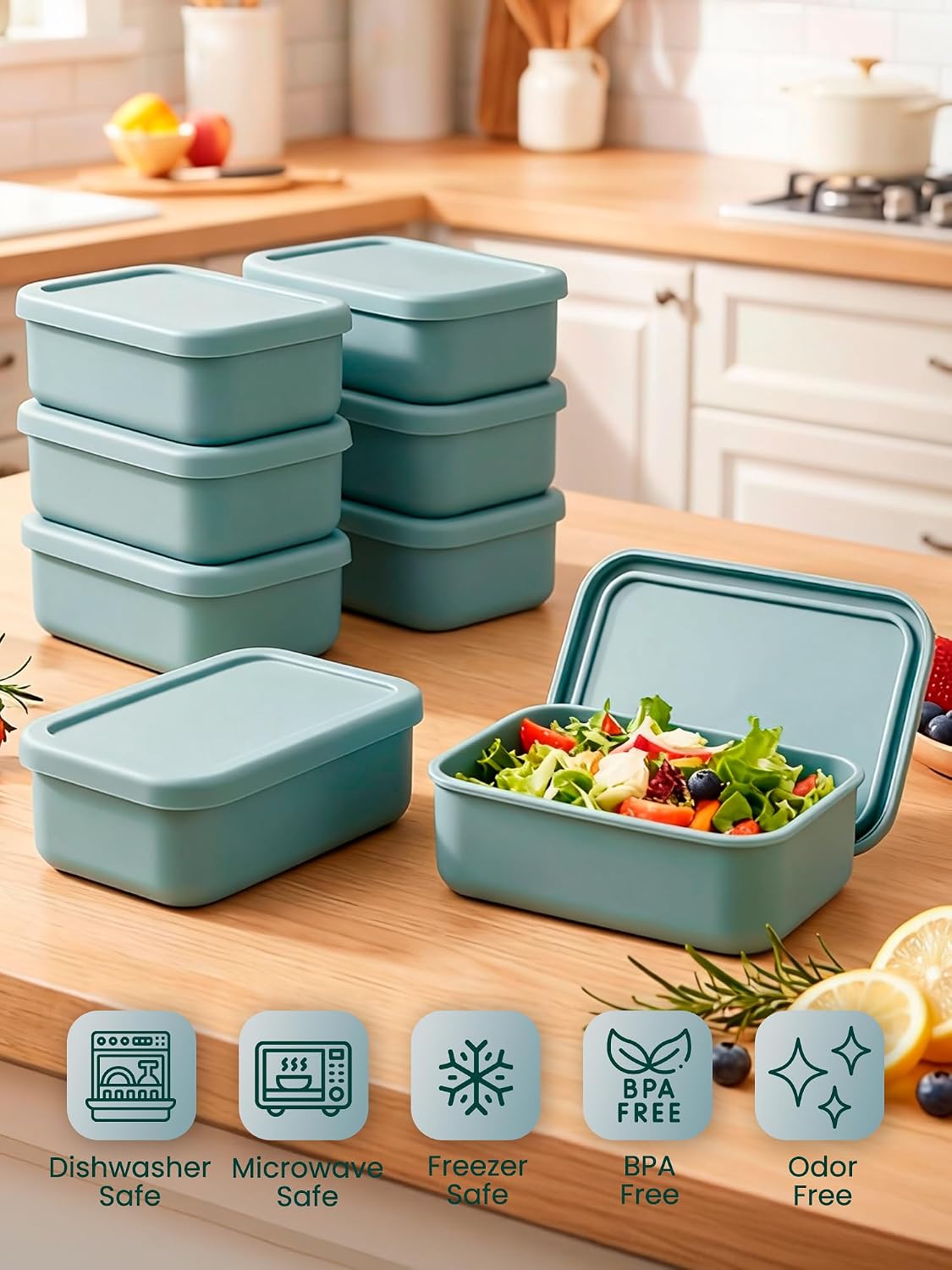 8 PCS 2 Cup Silicone Freezer Molds With Lid, Reusable Silicone Soup Freezer Tray for Meal Prep, Food Storage Containers for Freezing Sauces, Stews, Ice Cream (Blue)