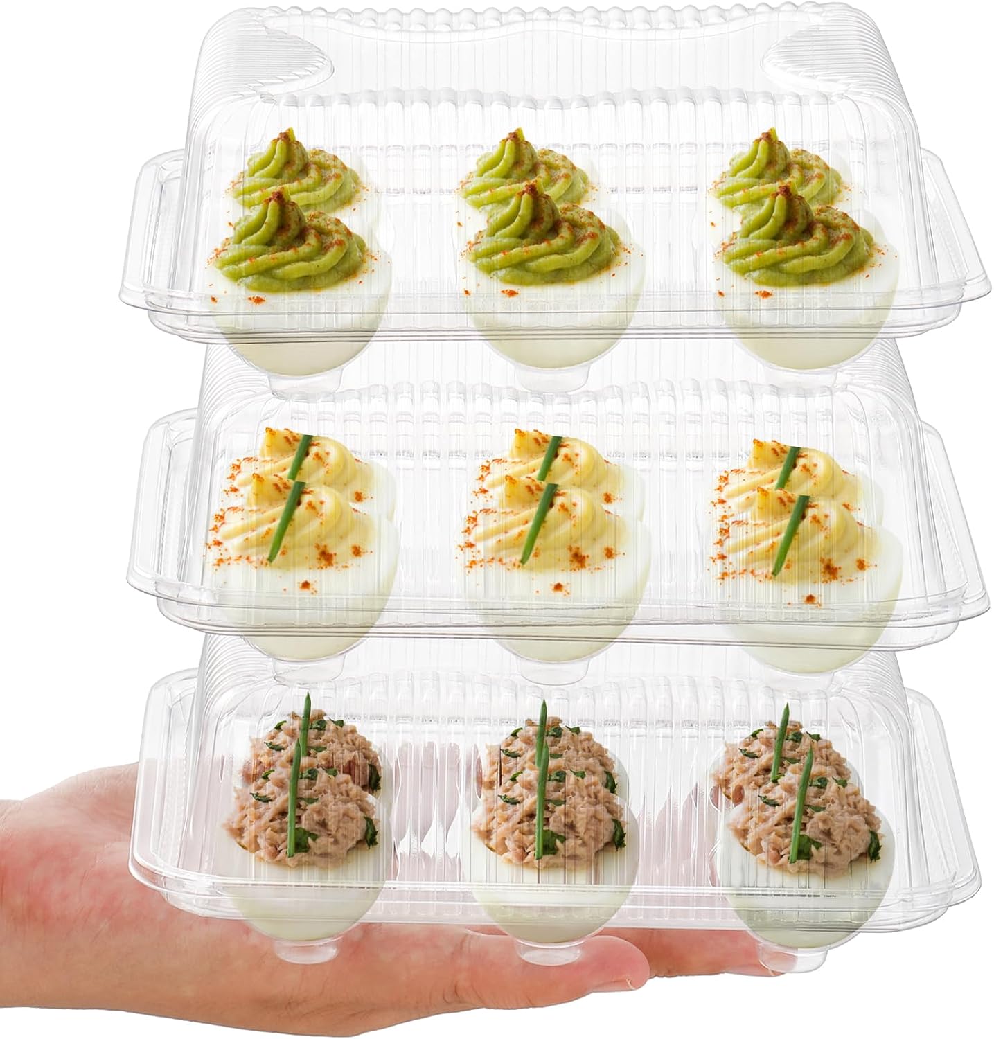 Yopay 50 Pack Deviled Egg Trays with lid, Plastic Clear 6 Slots Deviled Eggs Halves Carrier Deviled Container Dish Plate Holder for Party, Classic Cuisine Trays