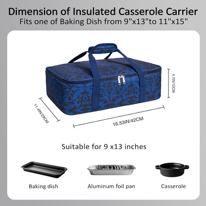 Lestyn Insulated Casserole Carrier Bag - Portable Reusable Food Transport Tote Bag Fits 9x13 Lasagna Baking Dish Pan to Keep Food Hot/Cold for Gathering/Potluck Parties/Cookout/Camping/Offices-Gray