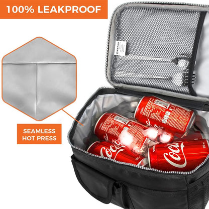 opux Insulated Lunch Bag for Men Women, Leakproof Black Lunch Box for Work, Portable Soft Lunch Cooler Bag with Shoulder Strap, Adult Lunchbox Lunch Pail for Kid Boy Girl School, 14 Can/8L