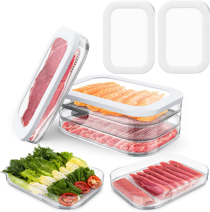Cecnamt Stackable Deli Meat Container with Drainage Groove and Silicone Lid, Clear Refrigerator Storage Containers for Lunch Meats, Cold Cuts, Bacon, Cheese, BPA Free - 3 Layer