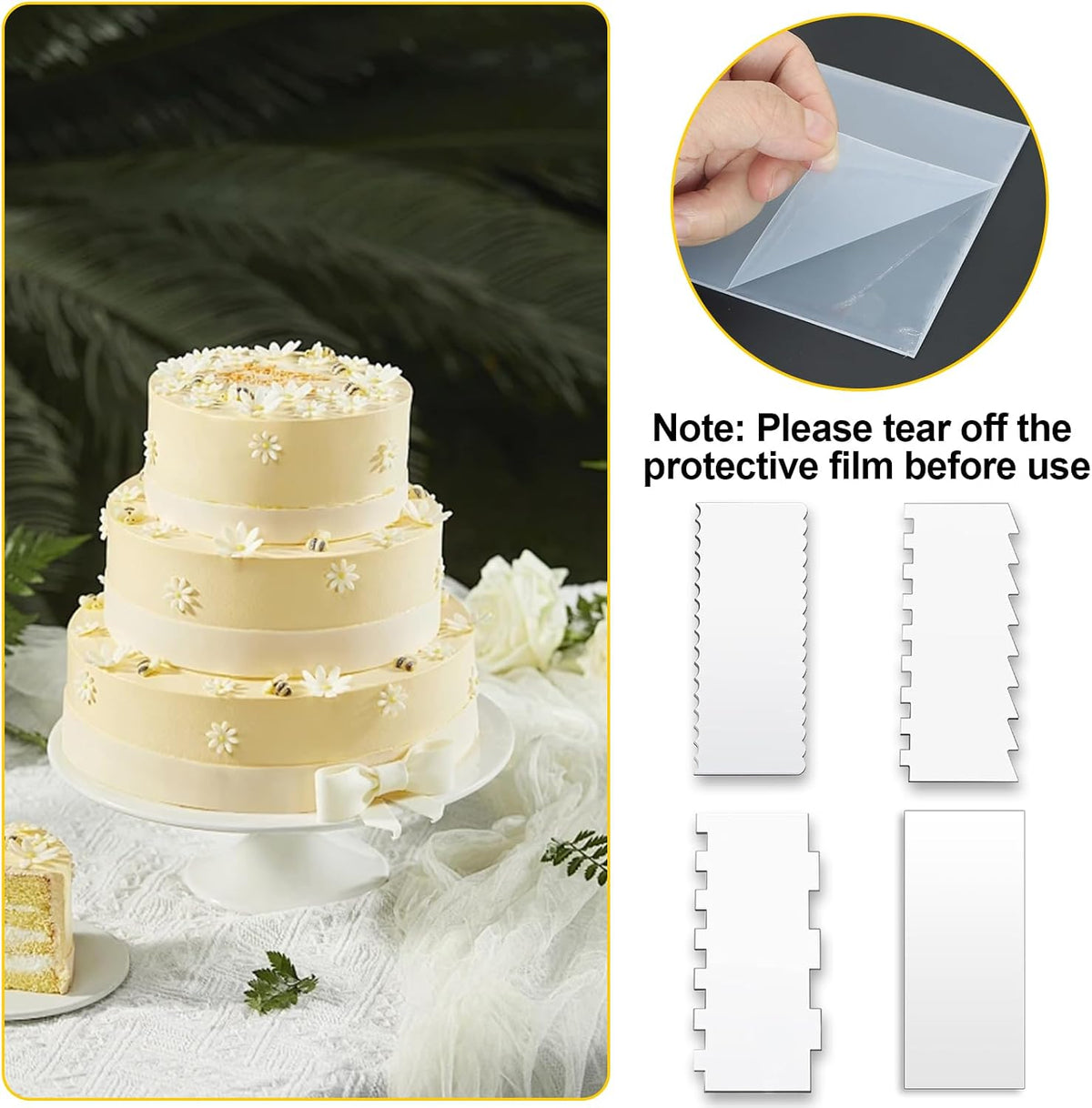 Cake Scraper,4PCS Clear Acrylic Cake Decorating Scraper Set