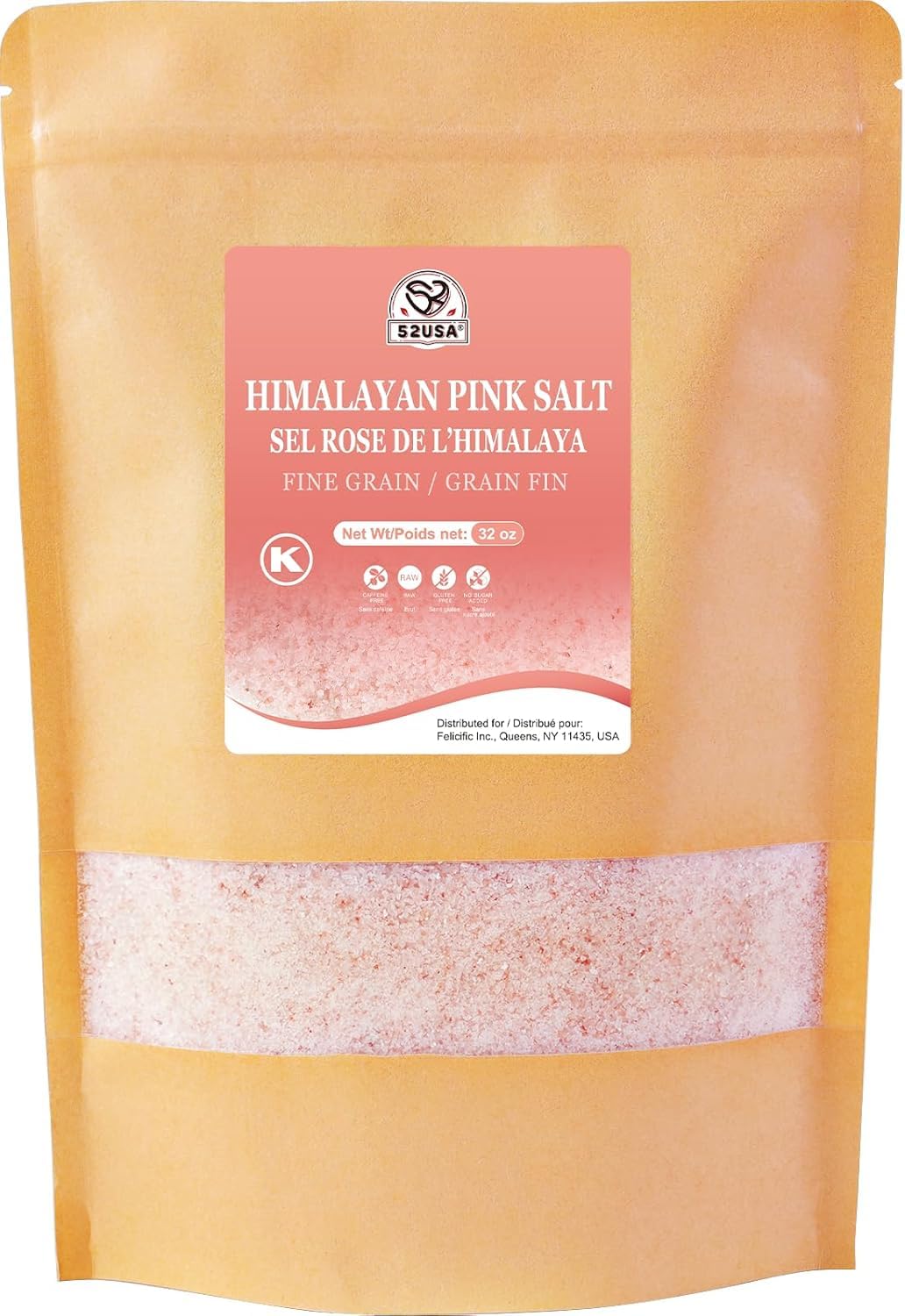 52USA Himalayan Pink Salt, Coarse Grain 1 lb, Salt for Grinder Refill