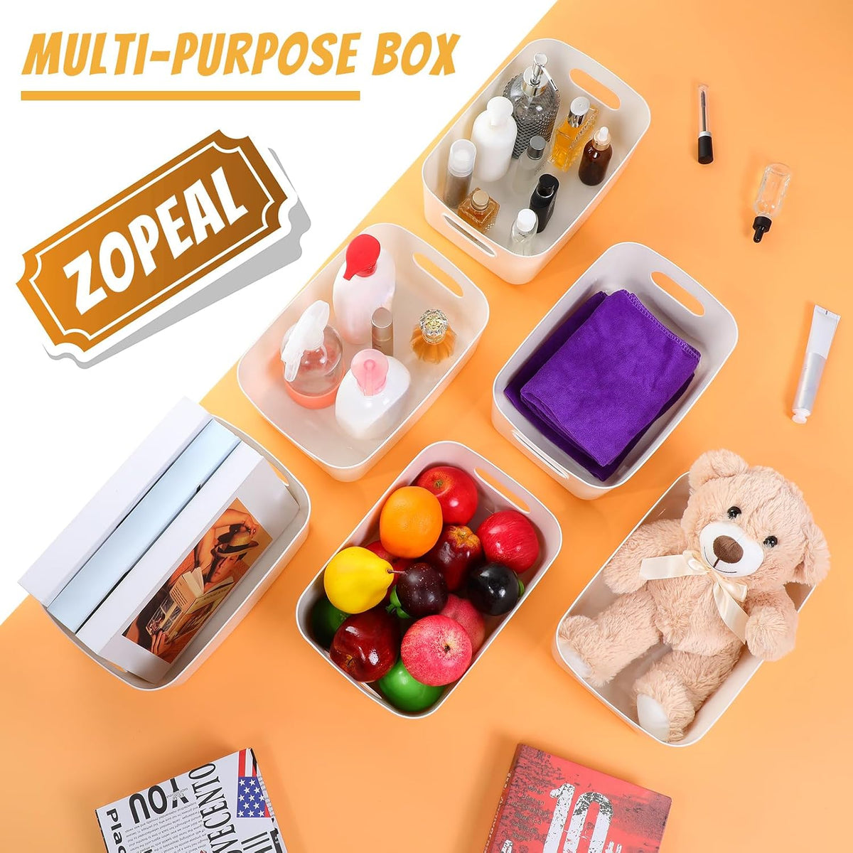 Zopeal Plastic Storage Bins 10 Pcs White Pantry Organizer Bins Small Baskets Storage Containers for Home Kitchen (10 x 7 x 6 Inch)