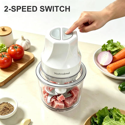 Food Chopper Electric, Dual Blades with 2 Speed Button, Overheat Protection + Safety Lock, Hand Wash or Dishwasher Safe, Rubber Anti-Slip Pad, 200W Motor, 1L Plastic Bowl