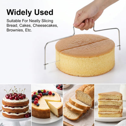 Stainless Cake Cutter Slicer Leveler, Cake Leveler Tool Even Layers Cakes Slicer Tool with 3Pcs Scraper 12-Inch by 6-Inch Adjustable 2-Wire Layer Tools for Baking