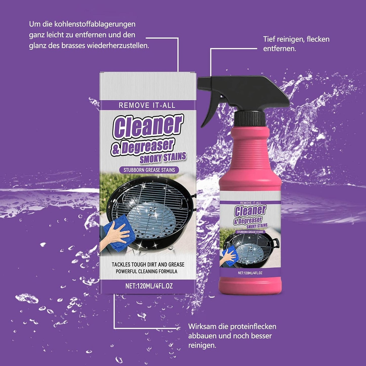 Fast-Acting Heavy-Duty Grill Degreaser Spray, Heavy Duty BBQ Grill Degreaser, Multi Functional Grease Remover for Outdoor Grills Effortlessly Removes Stubborn Oil & Carbon Residue (sponge)