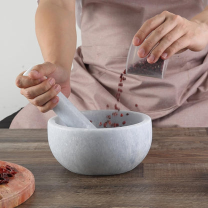 Koville Luxury Marble Mortar and Pestle Set, 7"-4cups Grinder Bowl for Guacamole, Salsa, Pill Crusher, Spice, Herb, Garlic, Nut, Heavy Duty Grinder for Kitchen