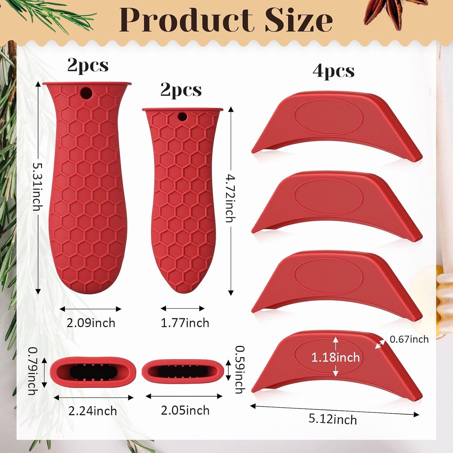 8 Pcs Silicone Pot Holders Set Cast Iron Handle Sleeve Heat Resistant Silicone Non-Slip Pot Handle Covers Small & Large Black for Cast Iron Skillets and Pans
