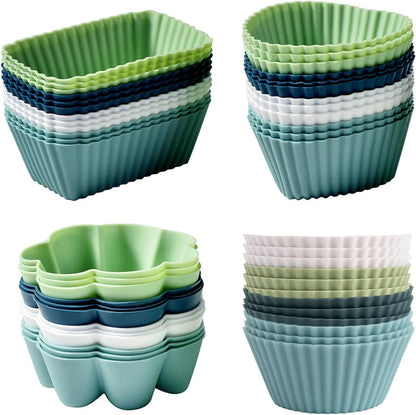 48 Pack Reusable Silicone Muffin Cups, Cupcake Baking Cups Mini Muffin Pan Silicone Cupcake Liners Non-stick Muffin Liners for Party (48, 4 Styles)