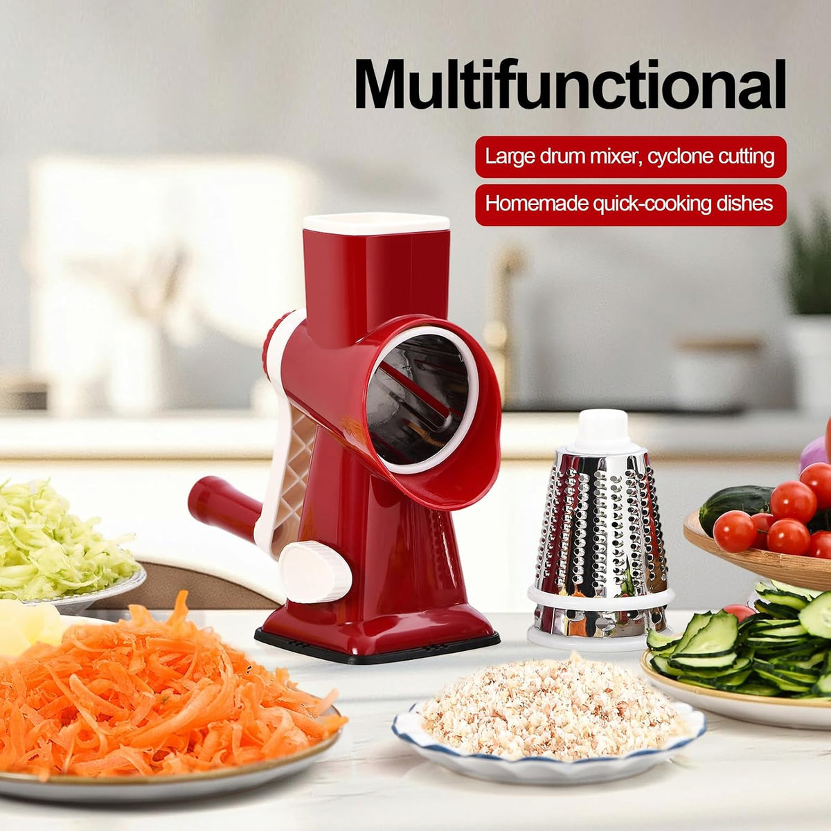 Rotary Cheese Grater Manual Hand Crank 3-in-1 Vegetable Shredde