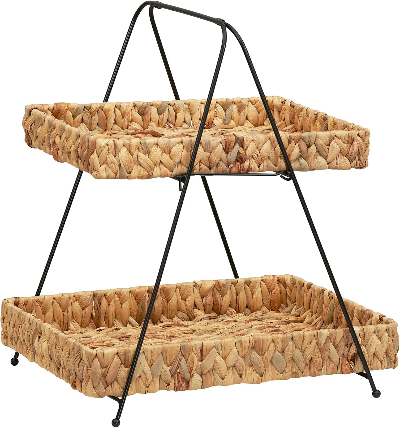 Household Essentials Artisan Water Hyacinth and Iron 2-Tier Tray Tower