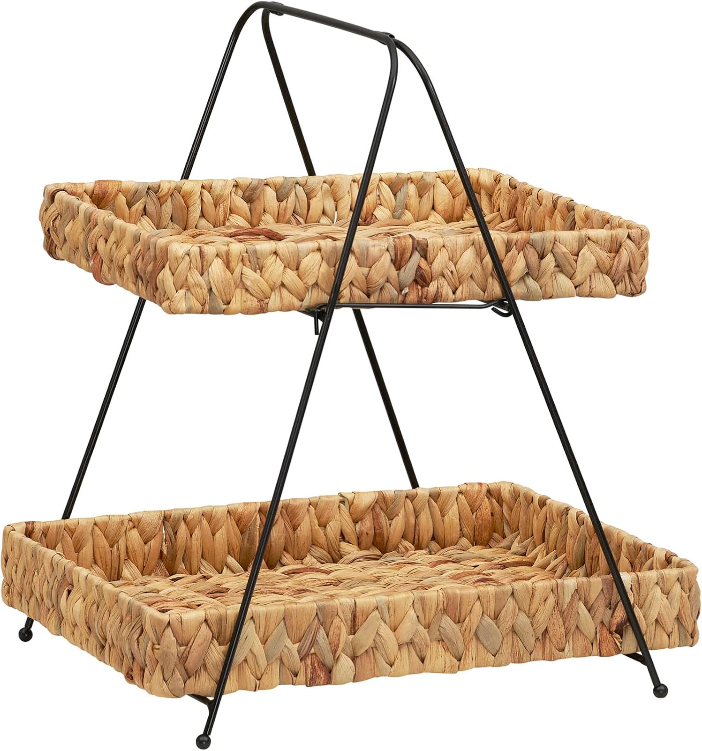 Household Essentials Artisan Water Hyacinth and Iron 2-Tier Tray Tower