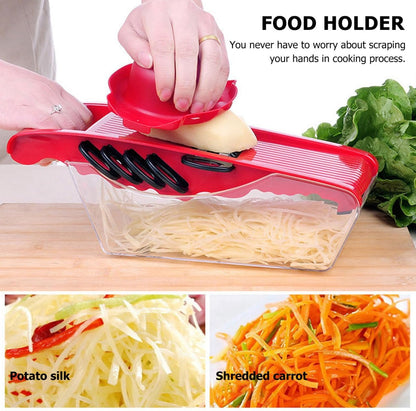 ULTECHNOVO Red Food Safety Holder for Mandoline Slicer, Universal Finger Guard for Vegetable Grating & Slicing, Plastic Hand Protector with Metal Pins for Potato Lemon Cheese