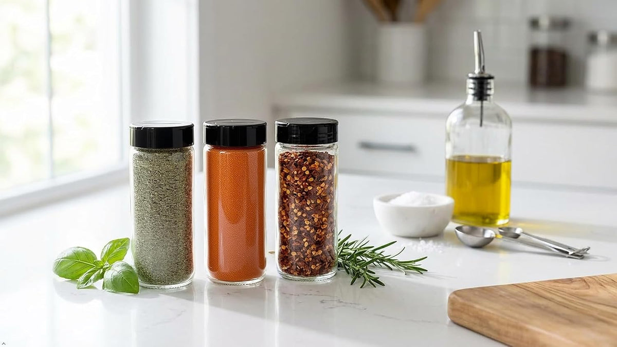 JARMING COLLECTIONS 16oz Glass Spice Shakers with Lids – Large Seasoning Containers with Shaker Tops for Kitchen, Pantry & Herb Storage