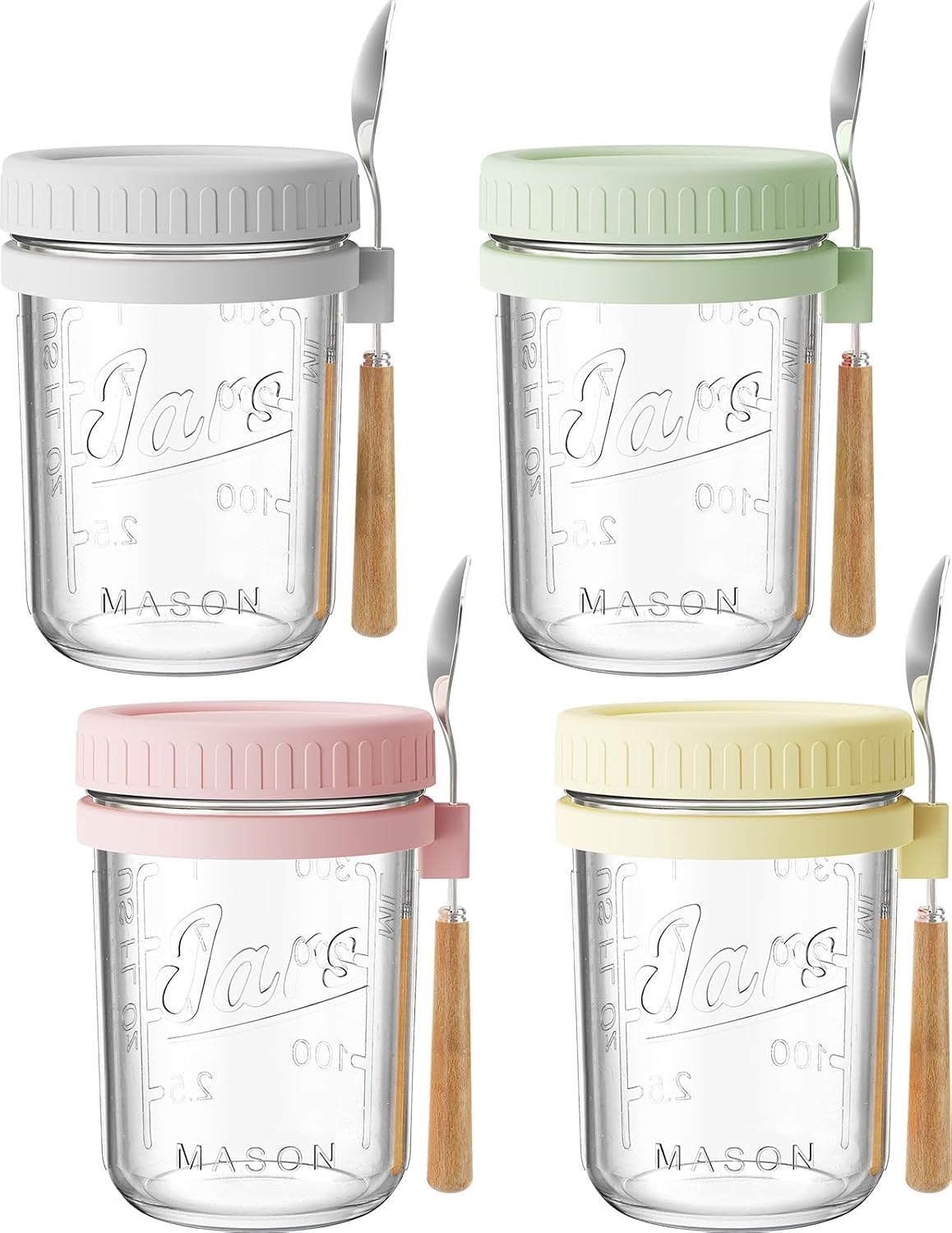 HomArtist 16oz Glass Overnight Oats Containers with Lids and Spoons, 4 Pack | Wide Mouth Glass Jars with Airtight Lids, Perfect for Chia Pudding, Yogurt, Salad & Cereal Meal Prep Storage, Food Safe