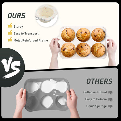 2 Packs 12 Cups Silicone Muffin Pan for Baking with Metal Reinforced Frame Regular Size Cupcake Pan Tray Egg Bites Silicone Cookie Molds Muffin Tin Tart Pans Sheet Set for Oven Dishwasher Safe
