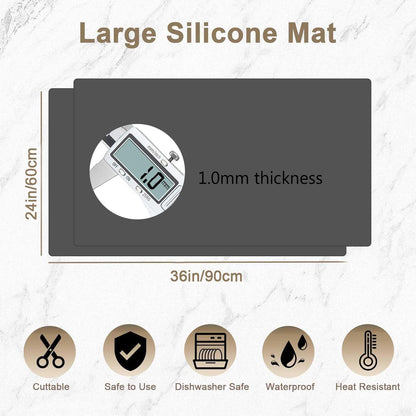 36"x24"(90cmx60cm) Large Silicone Mat for Kitchen Counter, Heat Resistant Non-Slip Countertop Protector, Waterproof Silicone Craft Mat for Kitchen Island, 2Pack (Semitransparent)